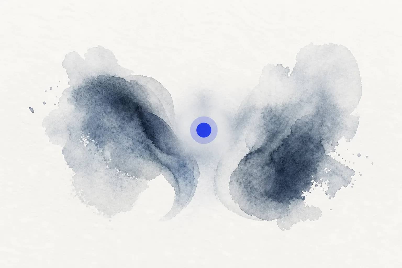 Watercolour: two soft forms leaning together around a cobalt point — practitioners and leaders as partners