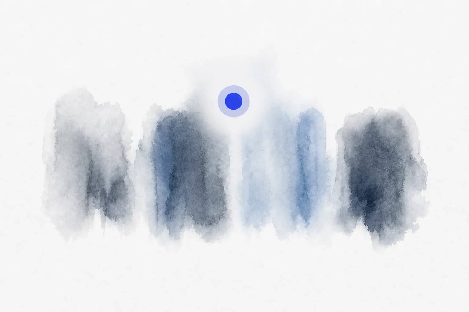Watercolour: four pale columns aligning toward a single cobalt point, four pillars resolving into one value