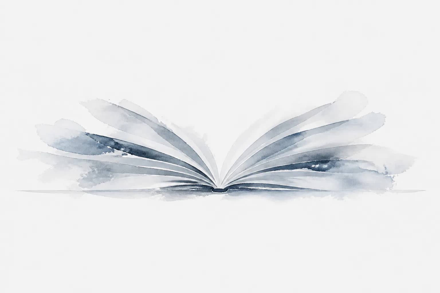Abstract blue-grey watercolour of an open book, pages fanning open